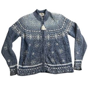 Tiara Petites Blue‎ Snowflake Zip Cardigan Sweater – Women’s PS
